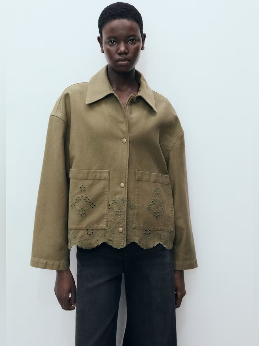 MANGO Cotton Overshirt with Lace Detail